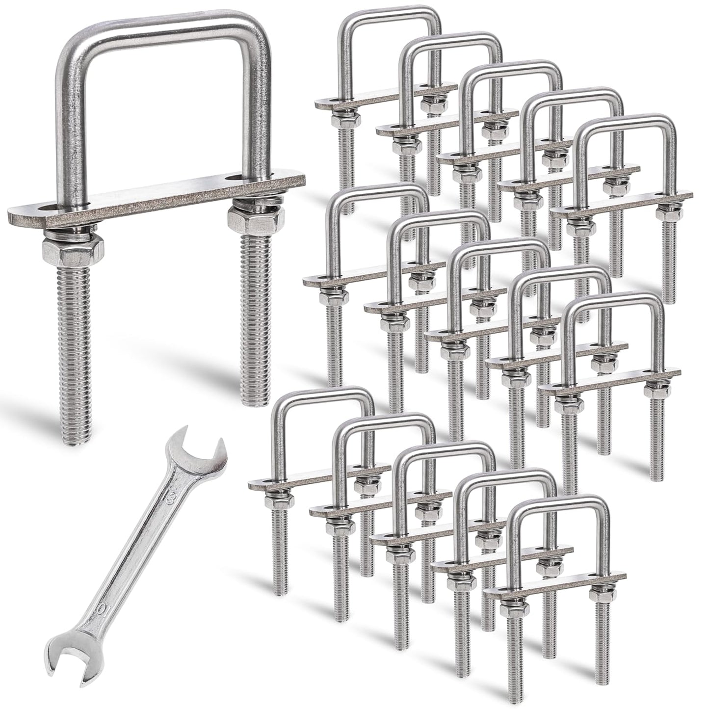 16 Sets M8 Square U-Bolts for Versatile Applications and Durability