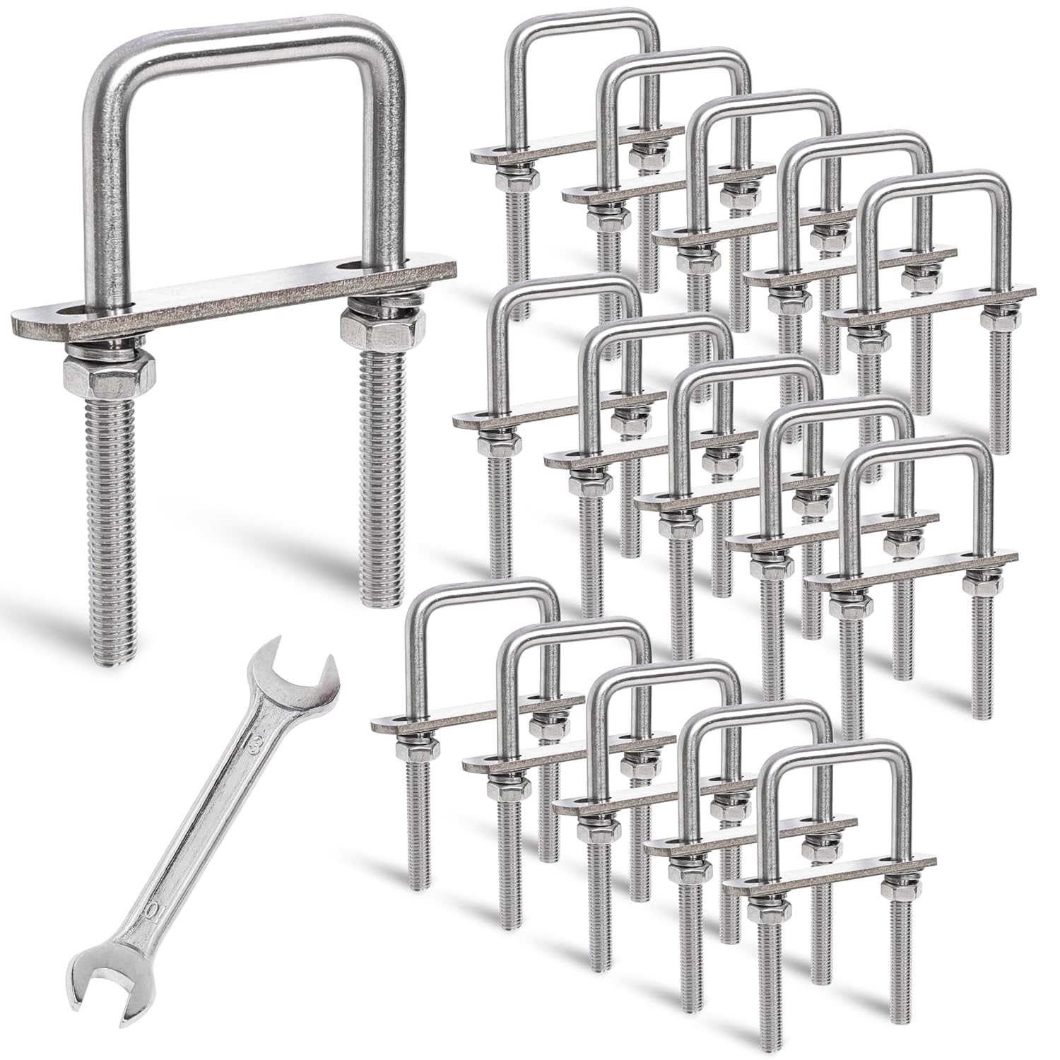 16 Sets M8 Square U-Bolts for Versatile Applications and Durability