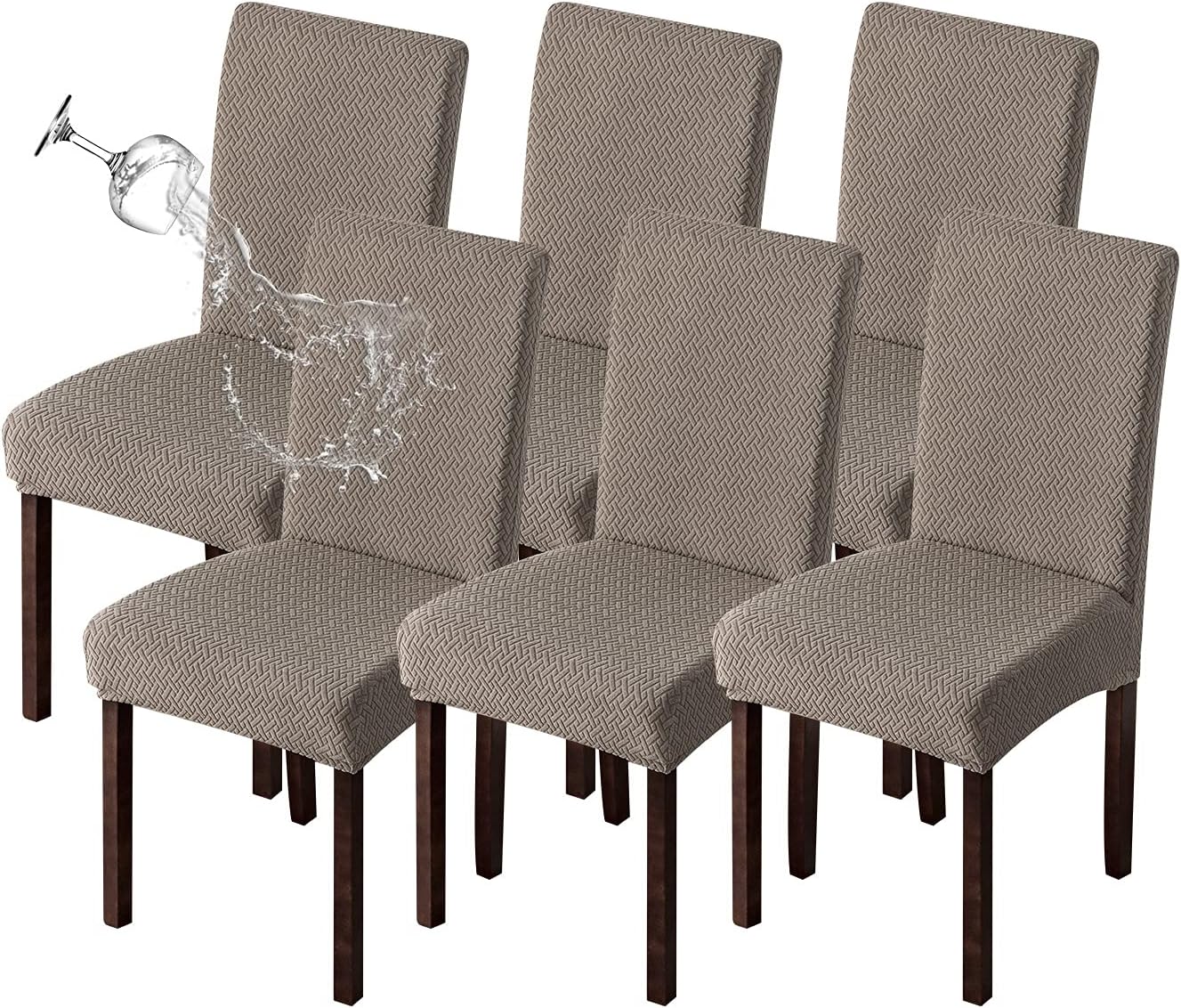 Genina Waterproof Chair Covers for Dining Room - 6 Pack Taupe