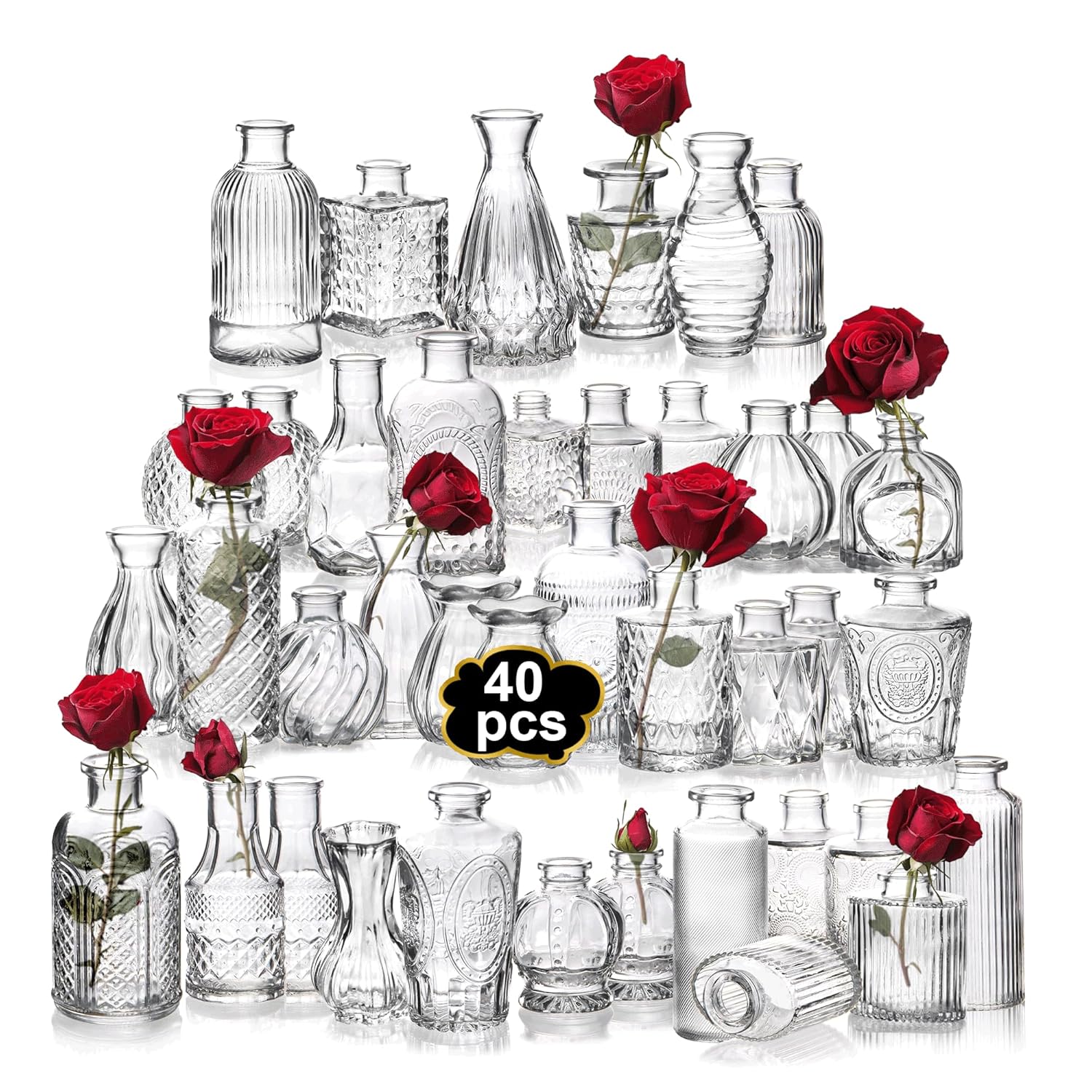 Glass Bud Vase Set of 40 for Vintage Wedding and Home Decor