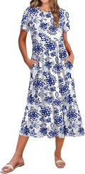 Women Summer Midi A Line Dress with Pockets - Tiered Flowy Sundress