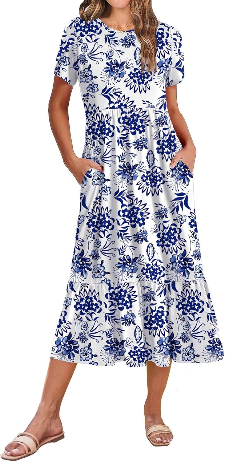 Zeagoo Women Summer Midi A Line Dress with Pockets for Travel