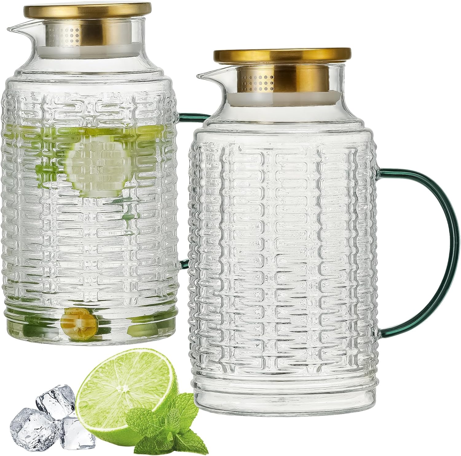 Vintage Glass Pitcher with Lid, 68 oz Heat Resistant Carafe