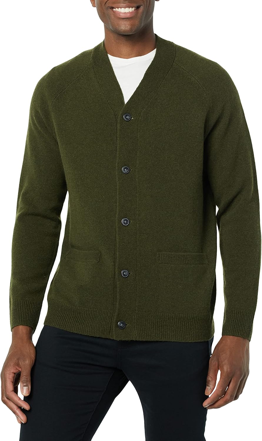Comfortable Mens Lambs Wool V-Neck Cardigan Sweater with Pockets