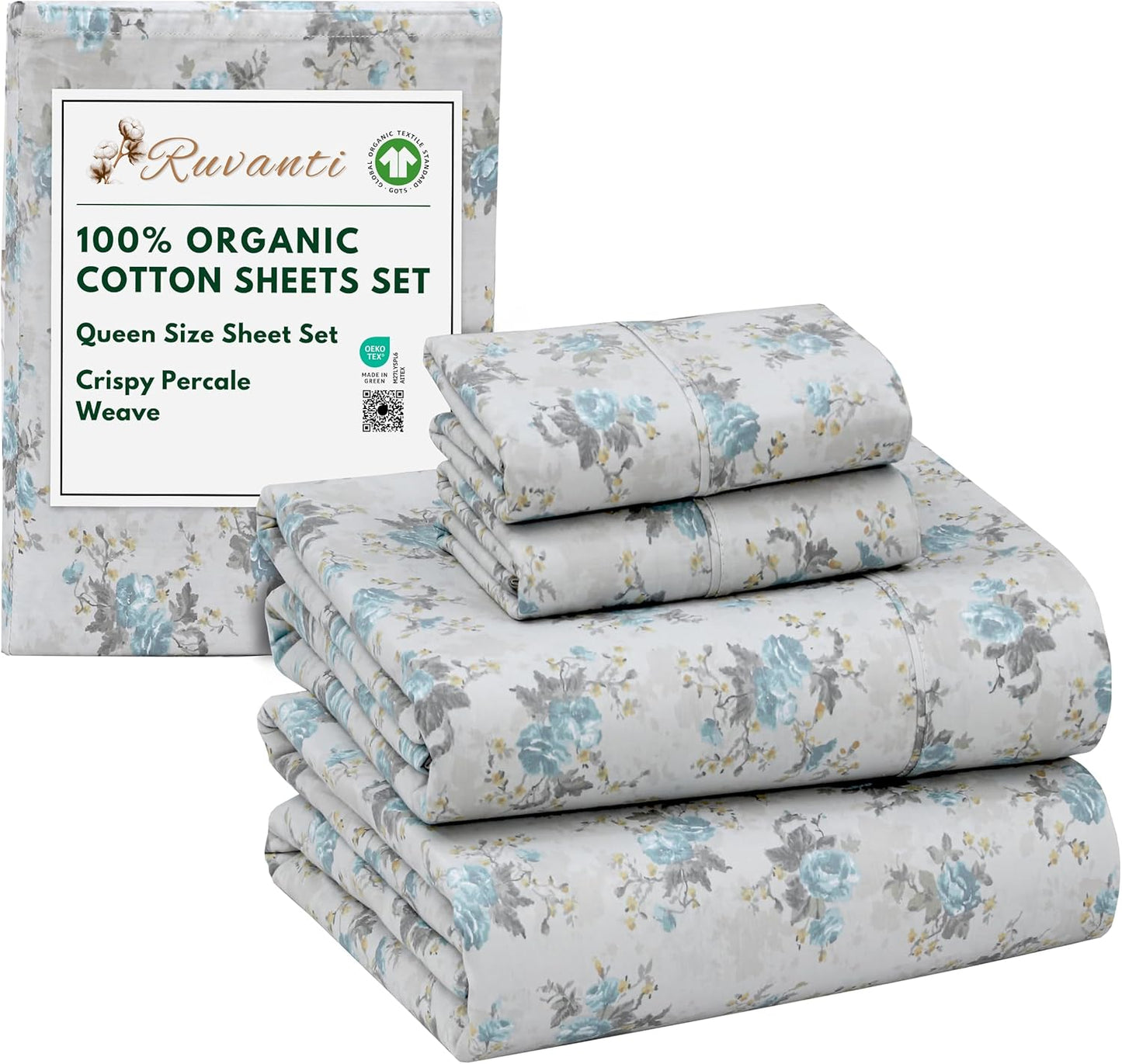 100% Organic Cotton Queen Size Sheets with Deep Pocket Fit
