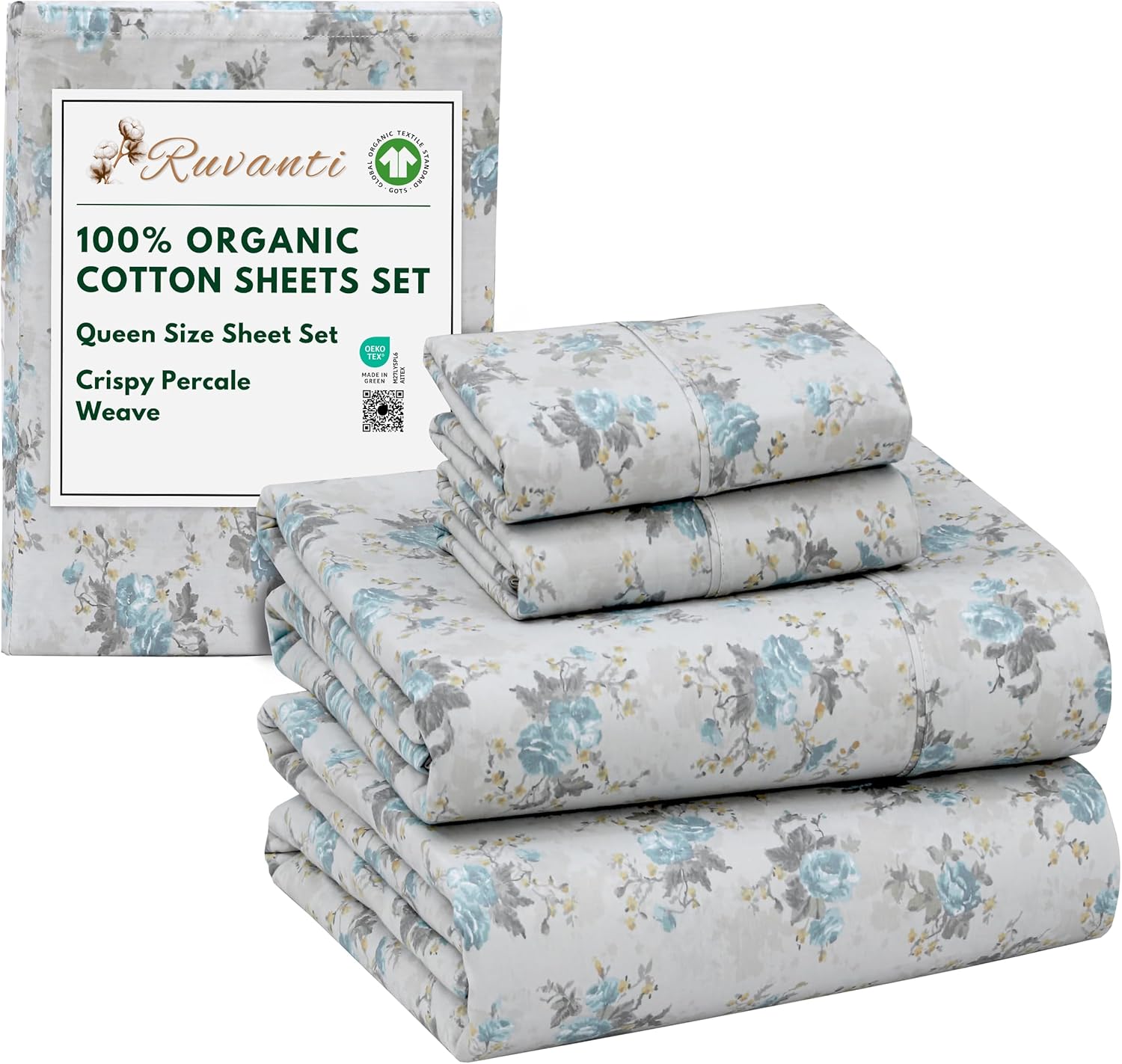 100% Organic Cotton Queen Size Sheets with Deep Pocket Fit