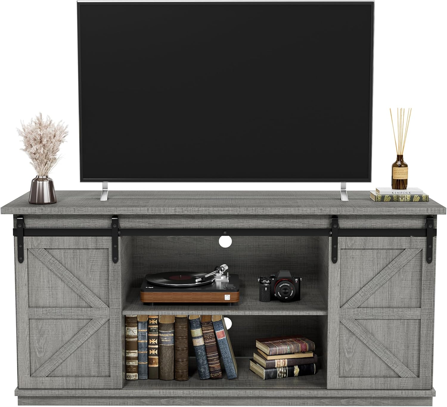 JUMMICO TV Stand for 65 Inch TV with Storage and Barn Doors