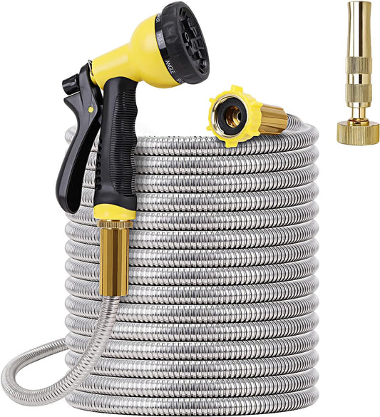 FOXEASE Metal Garden Hose 50FT - Heavy Duty Kink Free Hose