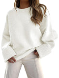 Women's Oversized Fuzzy Knit Sweater - Cozy Long Sleeve Pullover