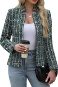 Women's Long Sleeve Tweed Blazer Jacket with Notch Collar for Work