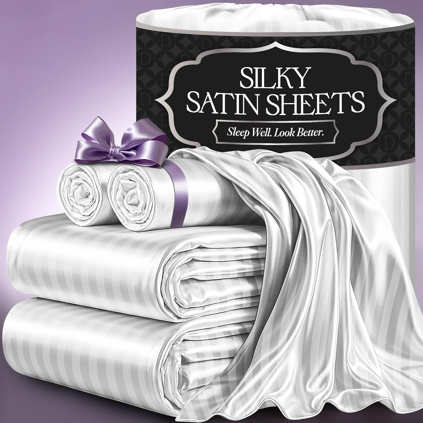 DECOLURE Satin Bed Sheets - Luxury Silky Full Size Bedding Set