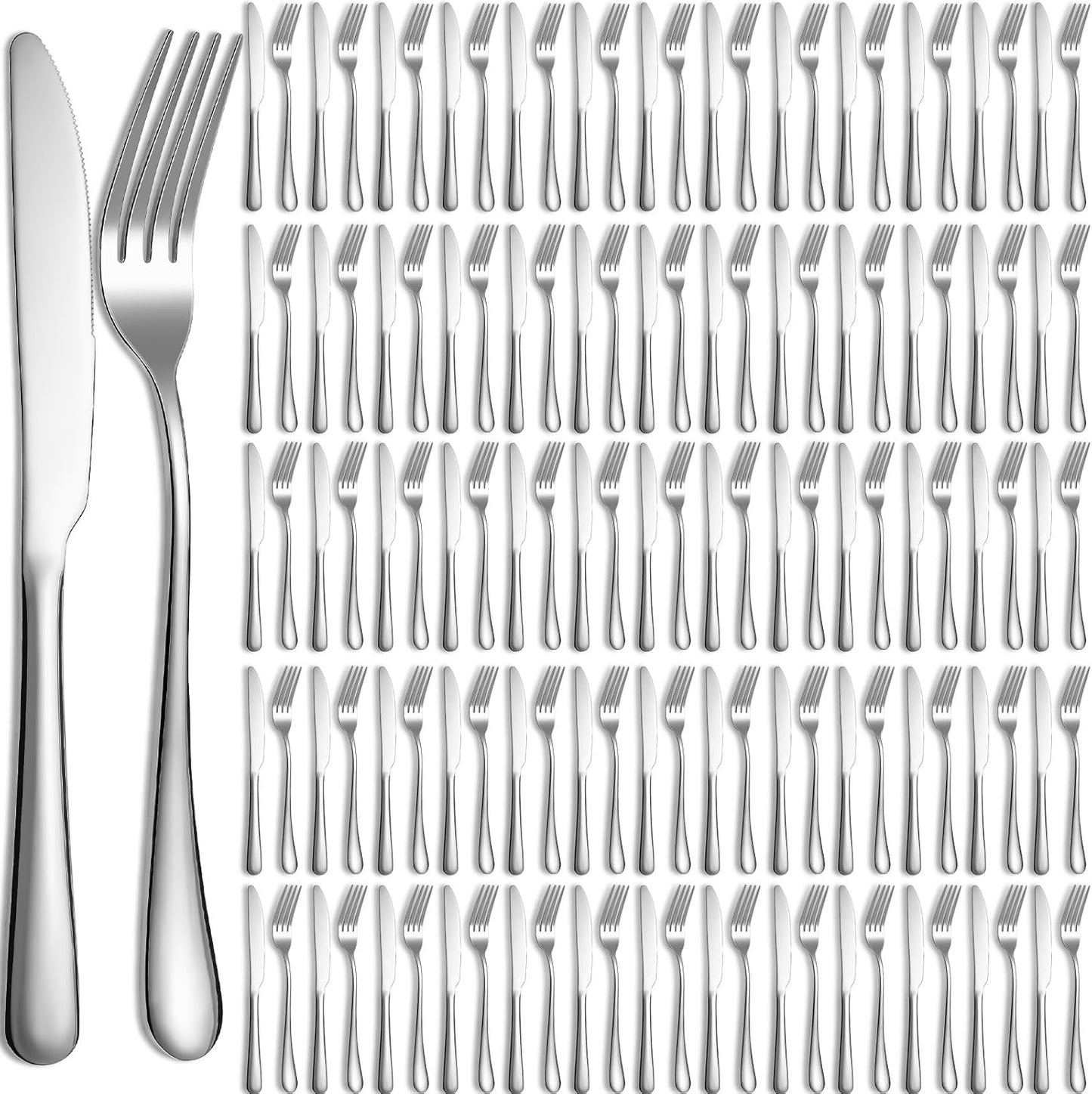 Nuenen 100 Pieces Stainless Steel Forks and Knives Set for Dining