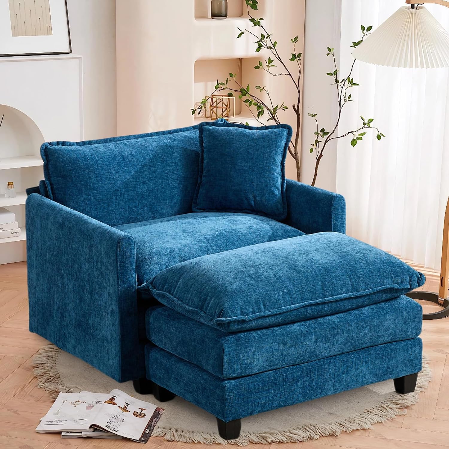 Chenille Modular Sectional Sofa with Ottoman for Living Room