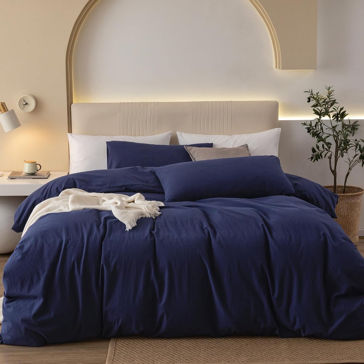 JIYUAN 100% Washed Cotton Duvet Cover Set for Cal King Beds
