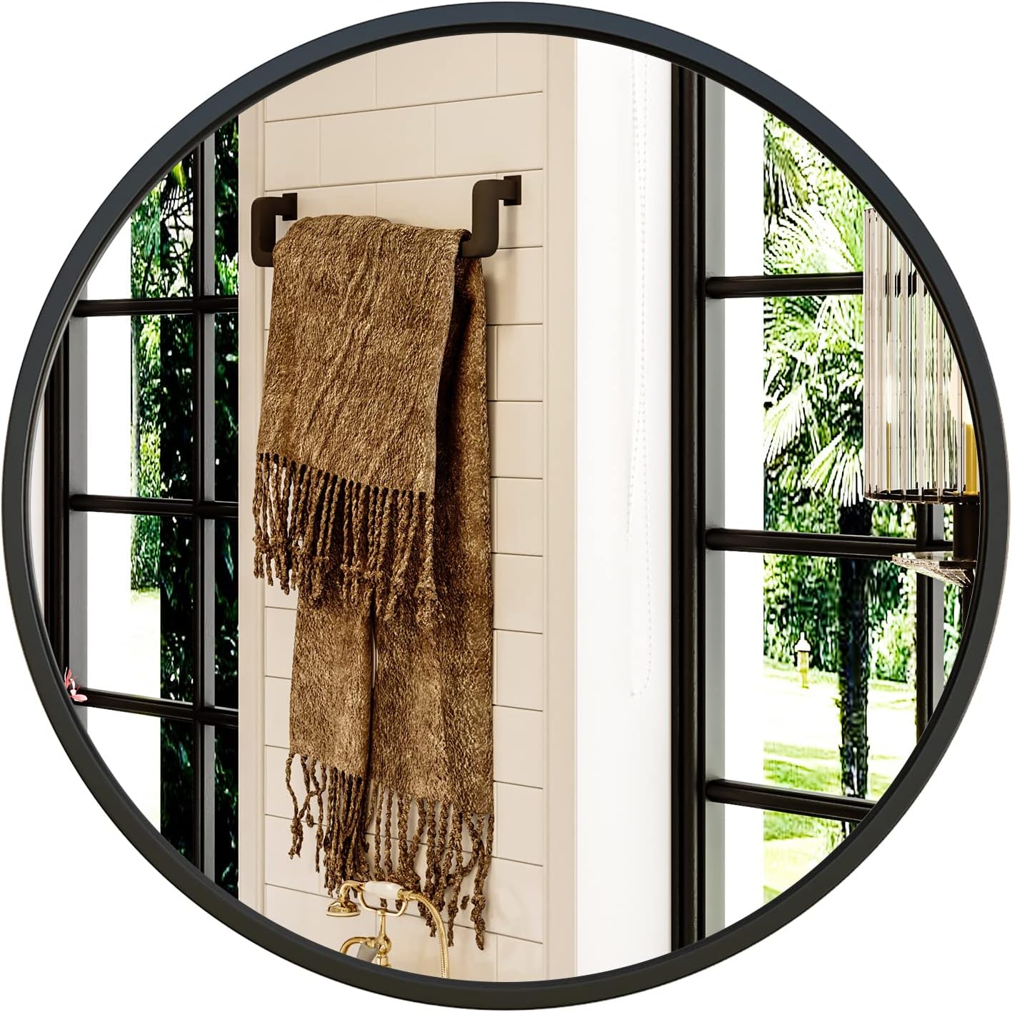 Growsun 30ft' Black Round Mirror for Bathroom and Home Decor