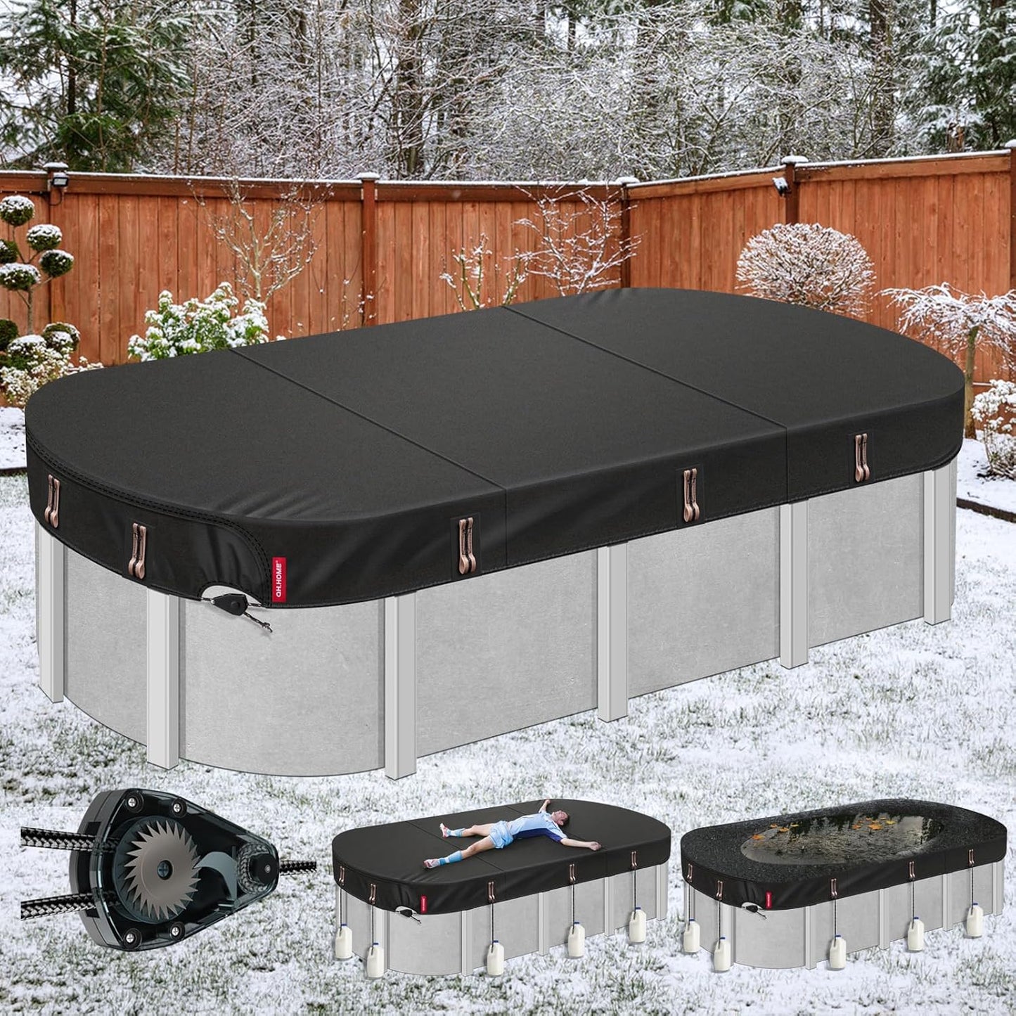 QH.HOME Winter Oval Pool Cover for 16x32 Ft Steel Wall Pools