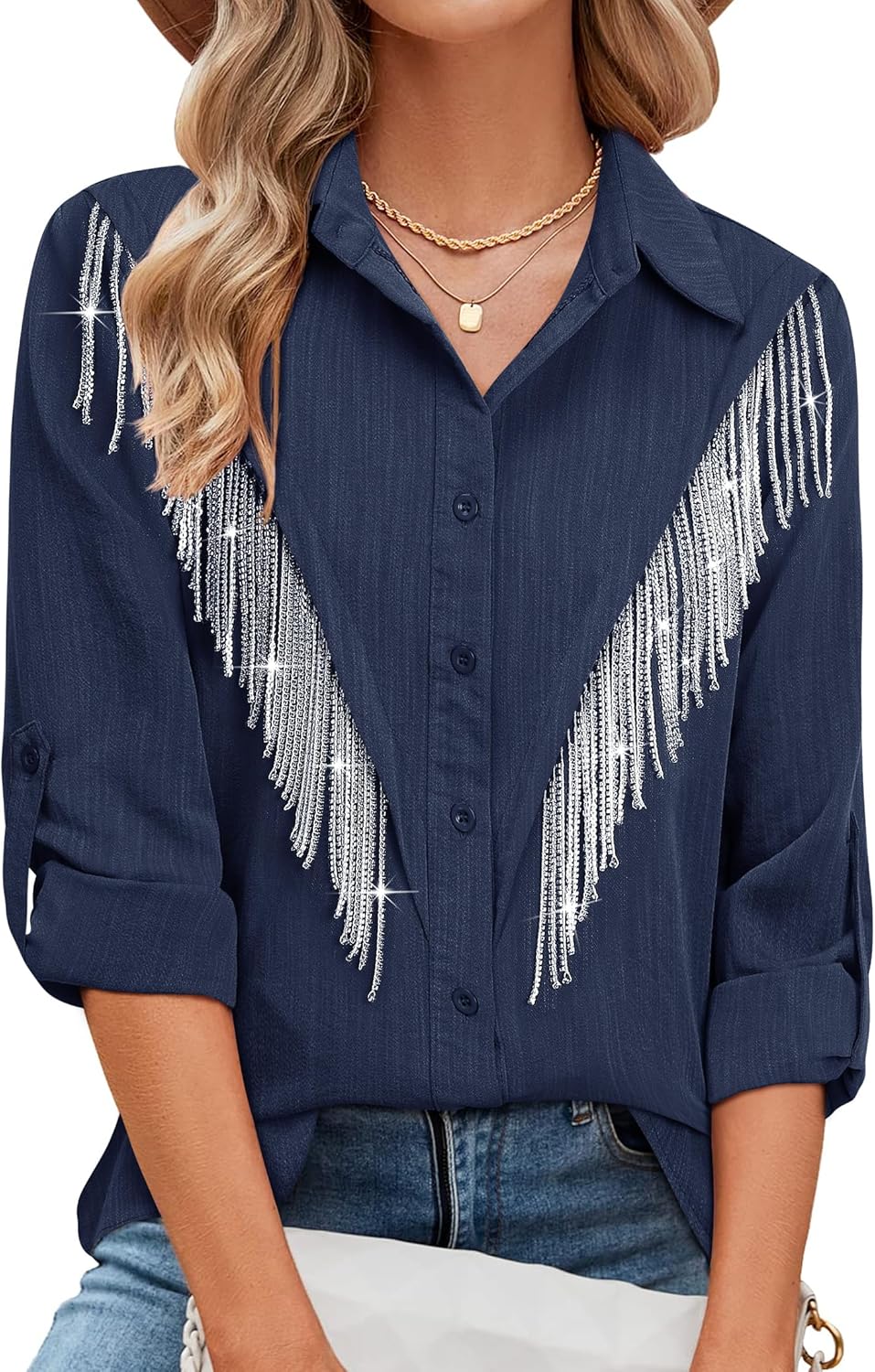 Sparkly Fringe Button Down Shirt for Western Cowgirl Style