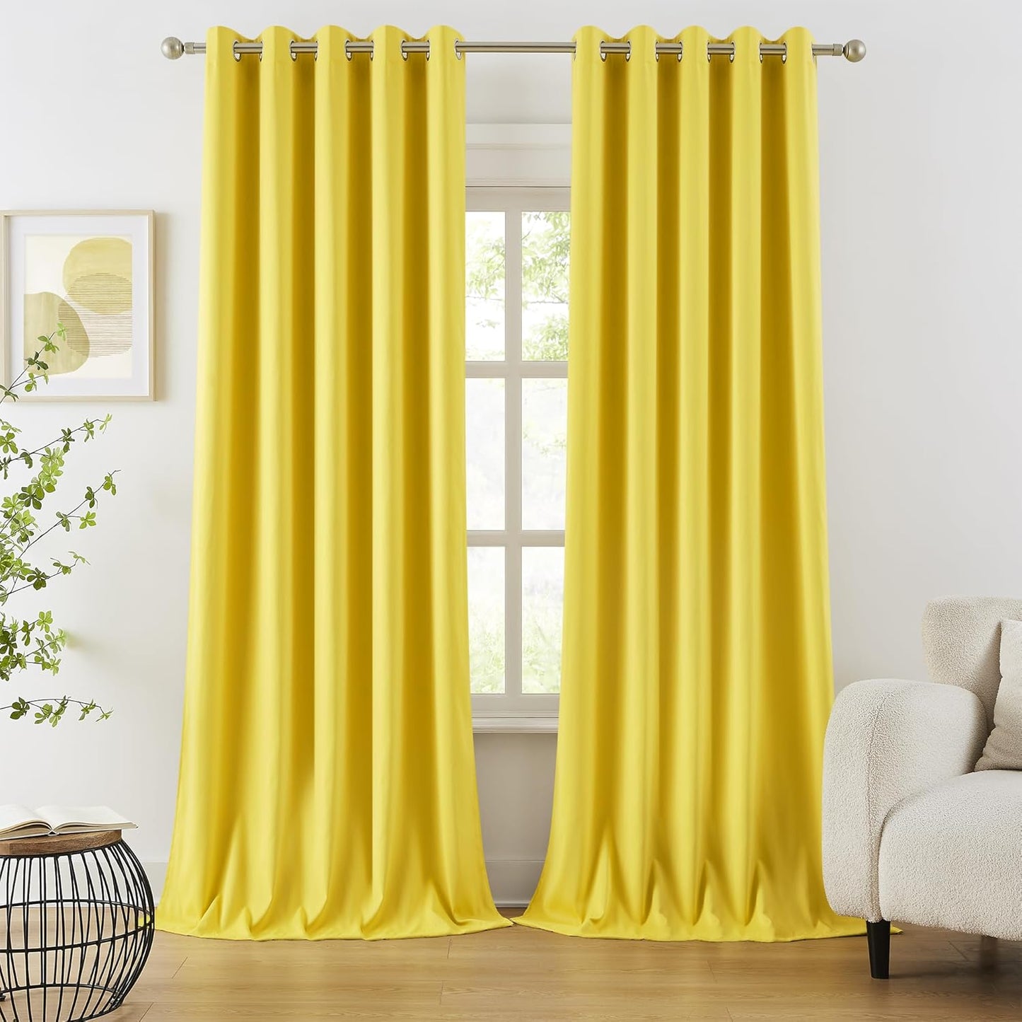 DUALIFE 120 Inch Yellow Blackout Curtain Panels for Living Room