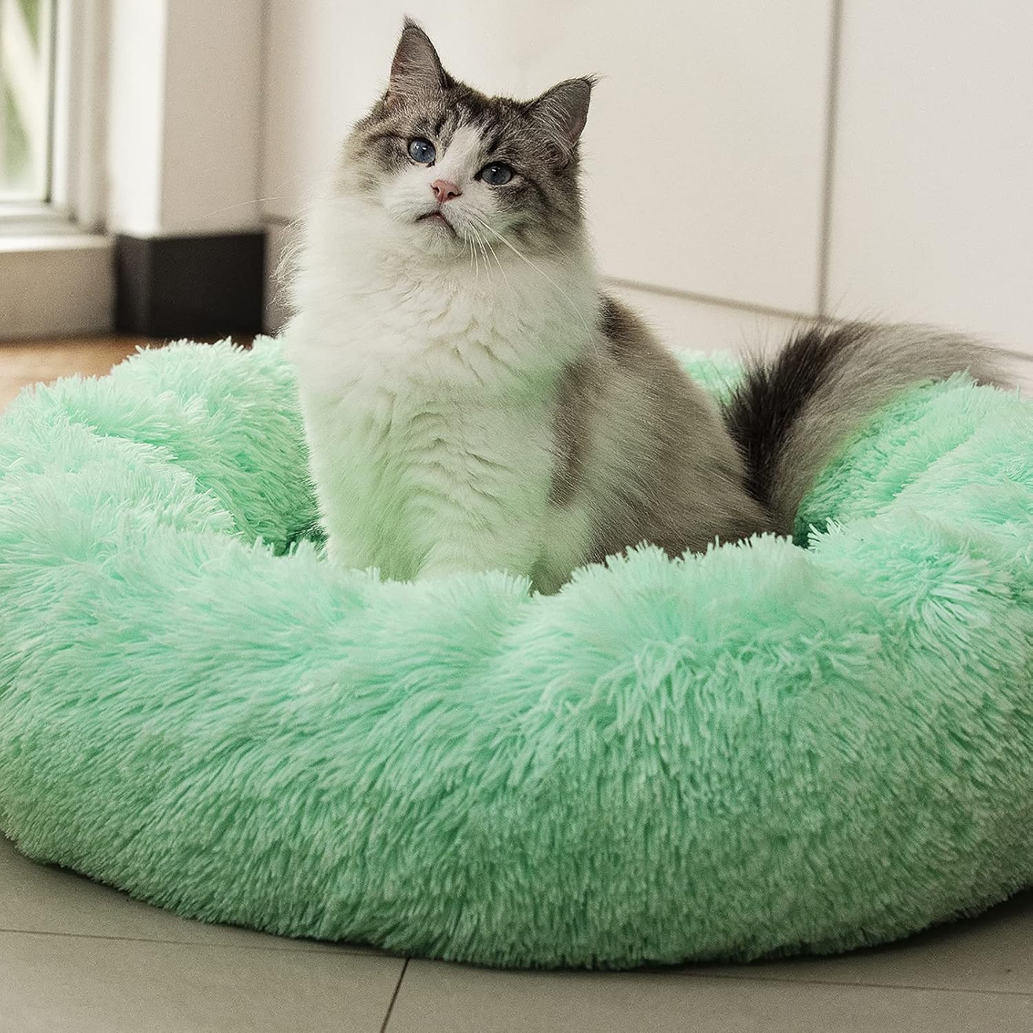 Anti Anxiety Round Fluffy Plush Faux Fur Dog Bed for Pets