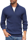 Men's Quarter Zip Mock Neck Pullover Sweater - Slim Fit, Lightweight