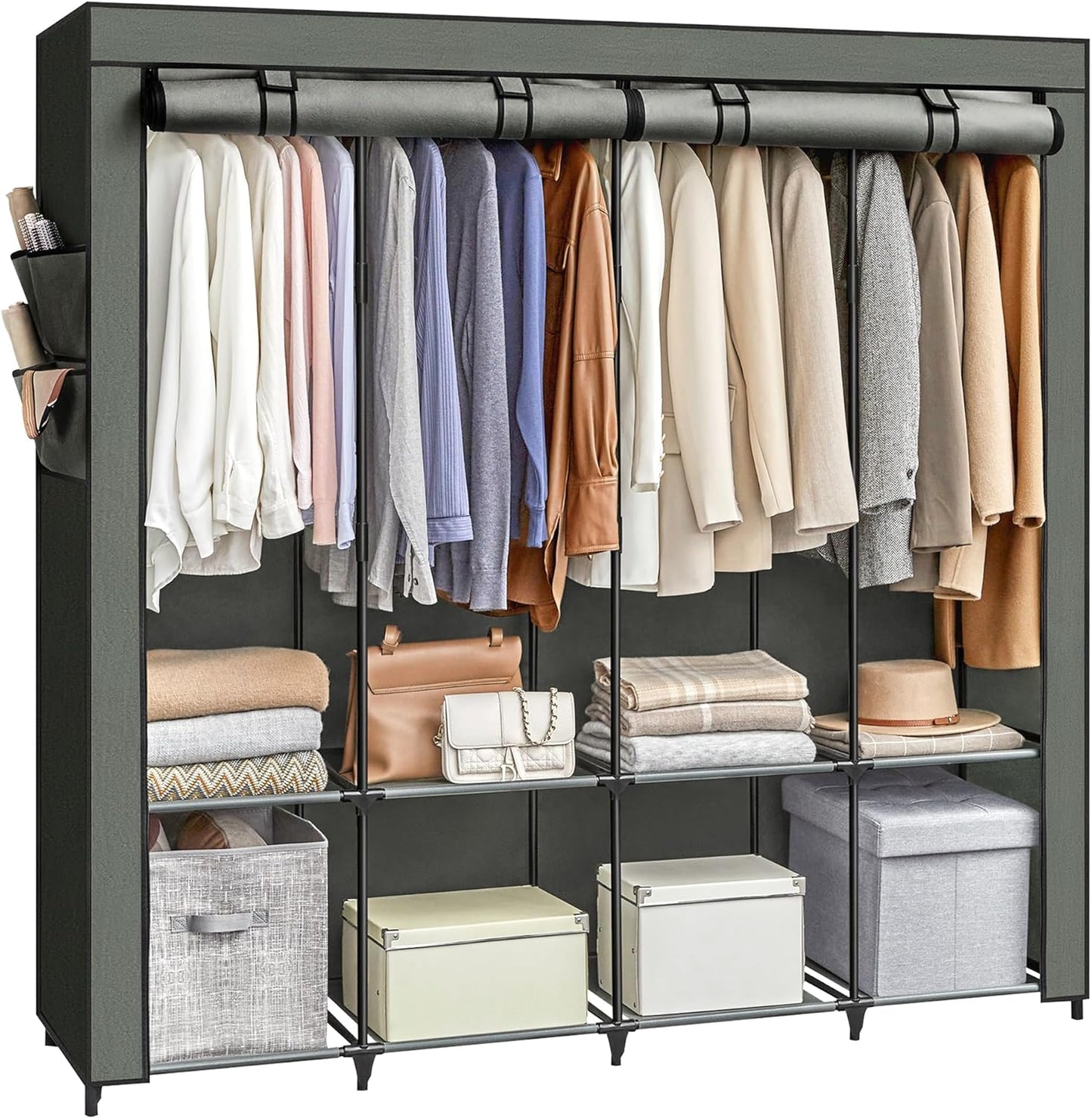SONGMICS Portable Closet Organizer with Cover and Shelves