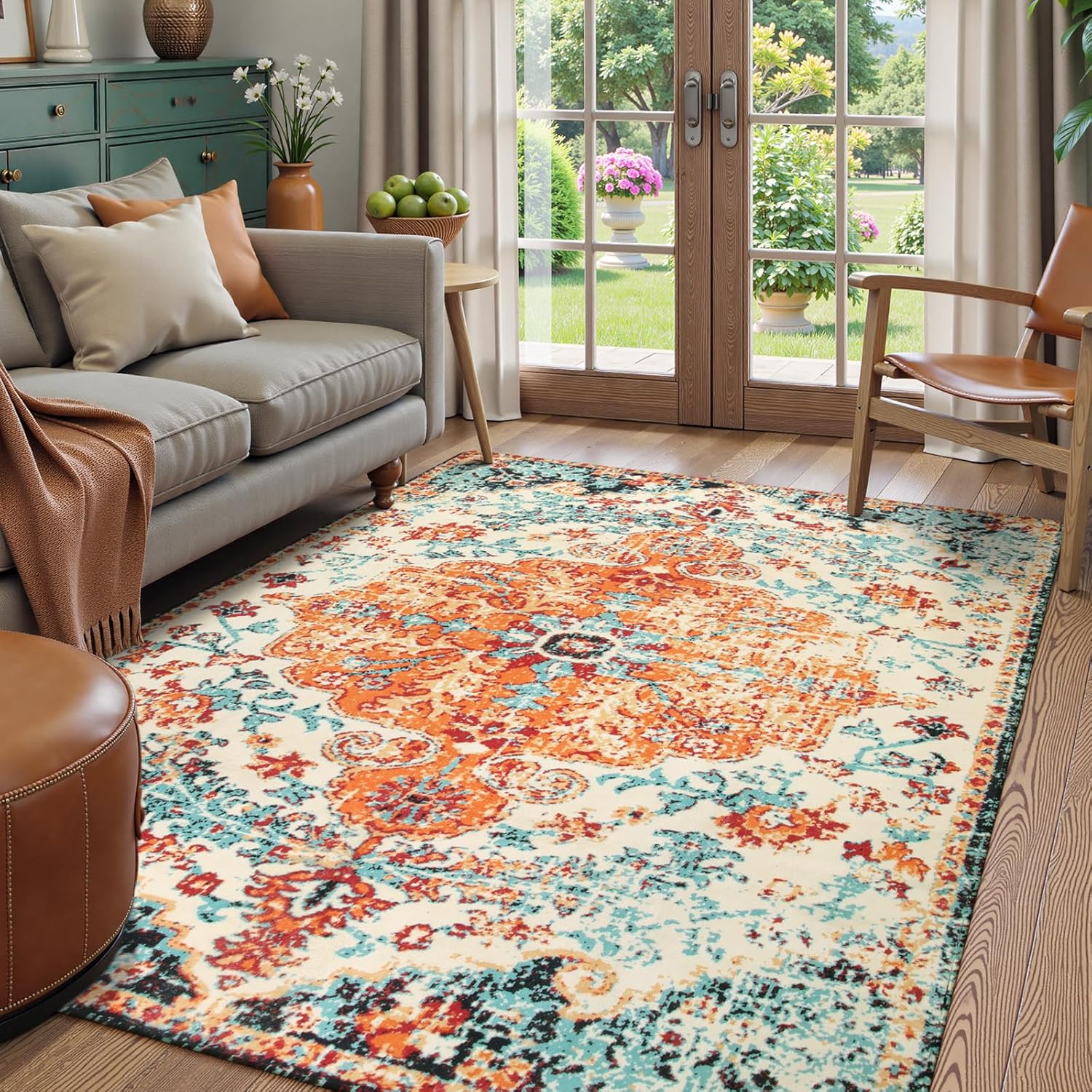 Lahome Bohemian Floral Medallion Area Rug for Cozy Spaces