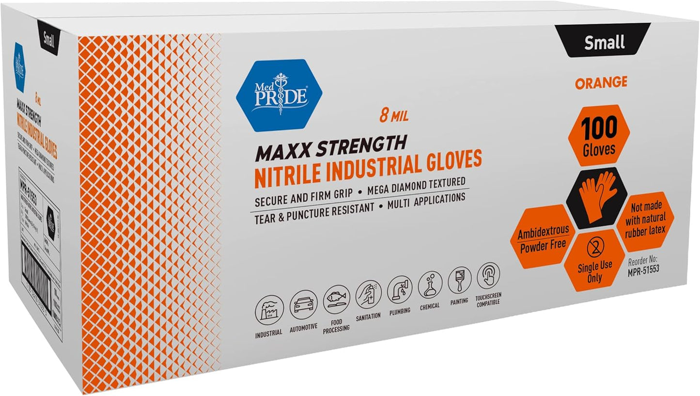 Maxx Strength Nitrile Industrial Orange Gloves for Heavy-Duty Use