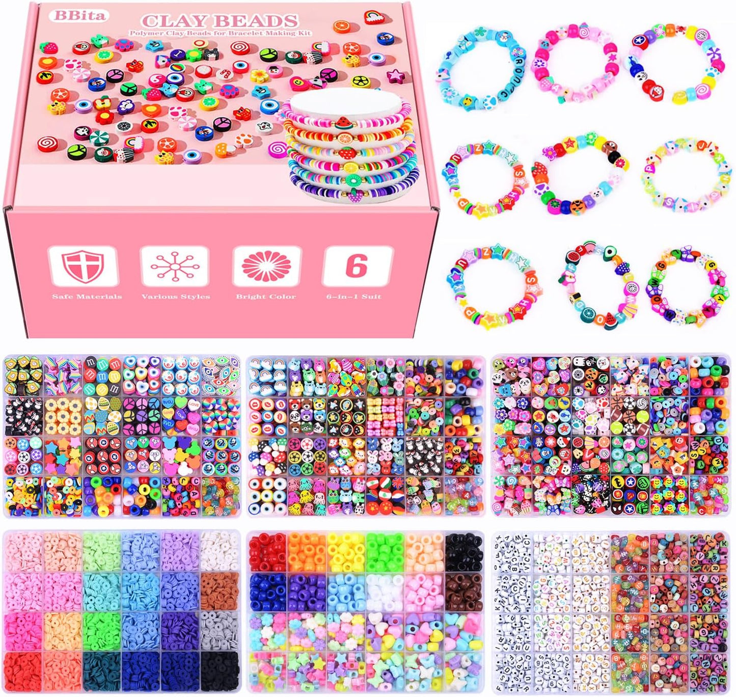 10000PCS Polymer Clay Beads Bracelet Making Kit for Fun Crafts