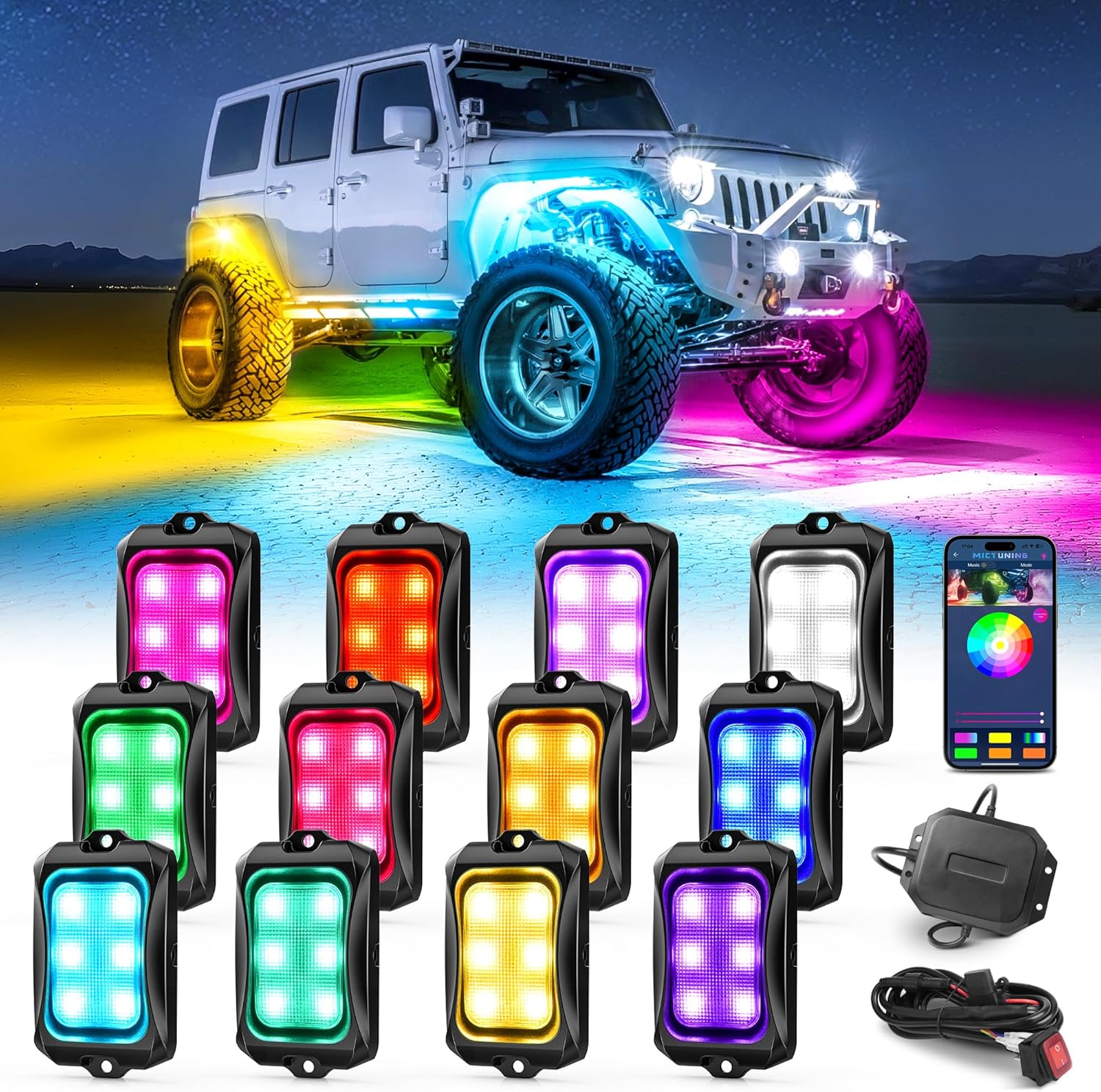 MICTUNING C2+ RGB+IC Chasing Color Rock Lights for Off-Road Fun