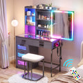 HENBC Vanity Desk with RGB Lights and Sliding Mirror Design