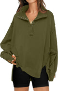 Oversized Sweatshirt for Women Trendy Button Henley Neck Pullover