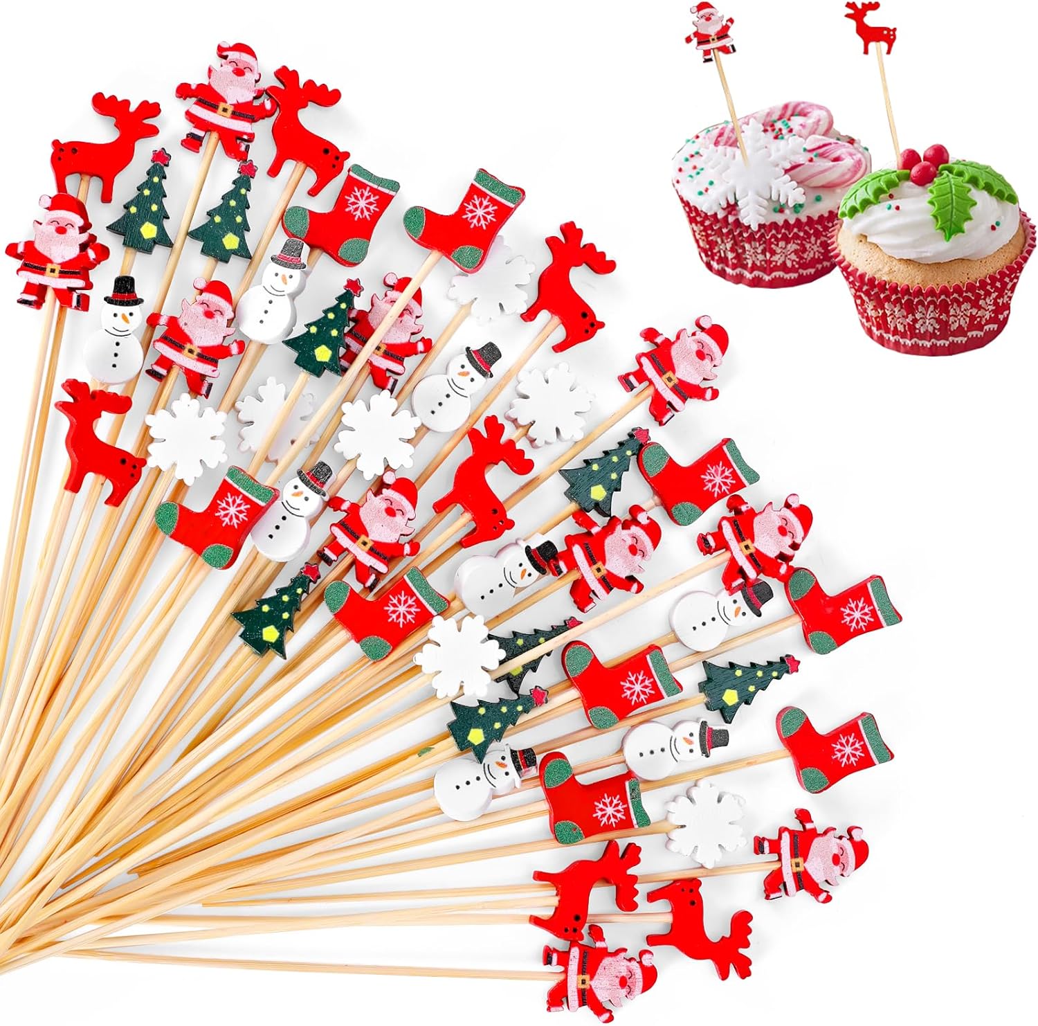 YINCL 100 Christmas Cocktail Picks - Festive Appetizer Skewers