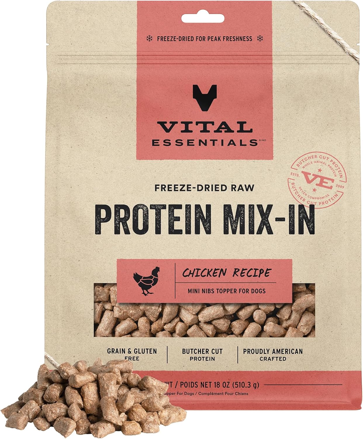 Vital Essentials Freeze Dried Raw Chicken Dog Food Topper 18 oz