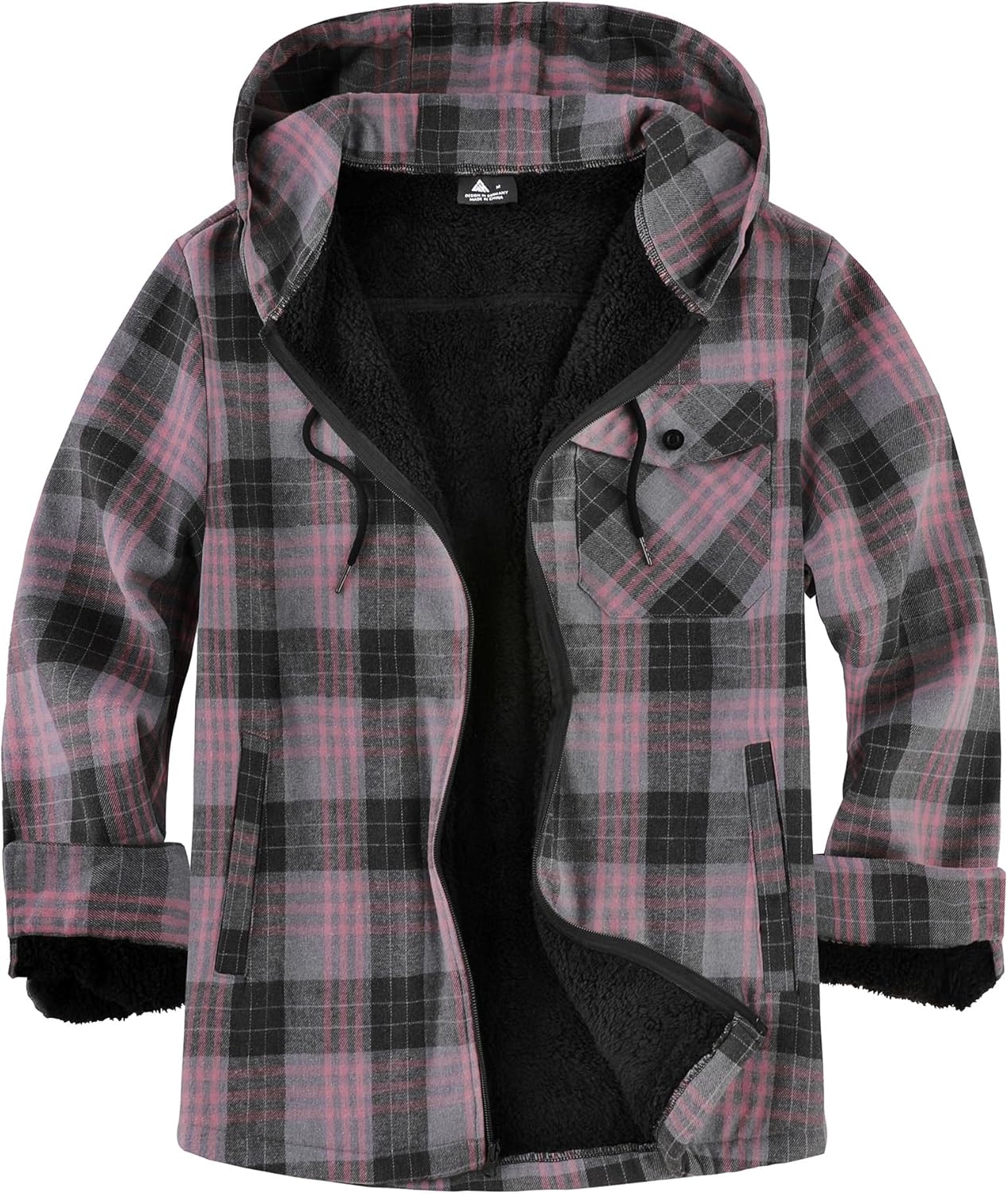 SCODI Men's Flannel Plaid Jacket Warm Sherpa Lined Fleece Hoodie