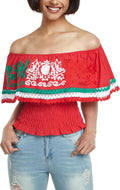 Mexican Embroidered Off-Shoulder Shirt Lace Falbala Top - Vibrant Fit