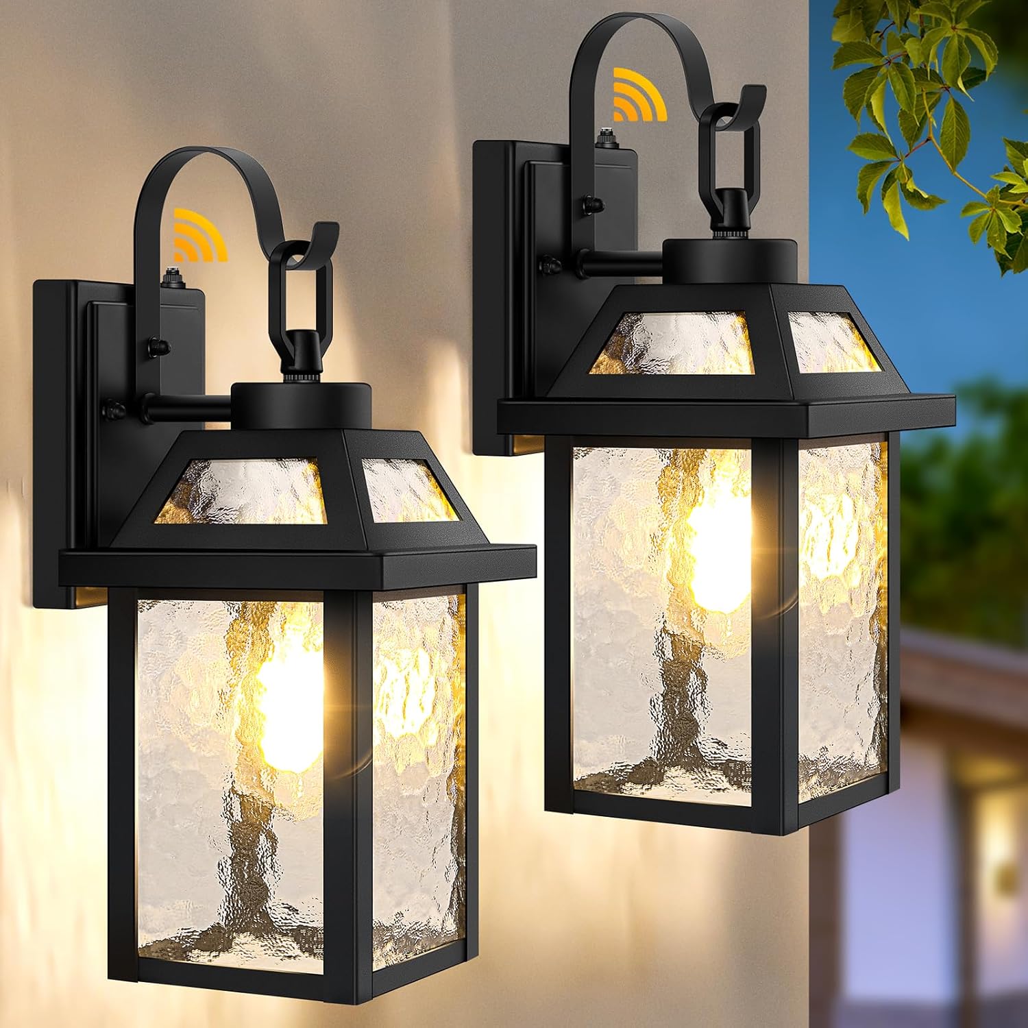 Dusk to Dawn Outdoor Wall Lights with Water Ripple Glass Design