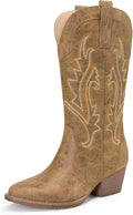 Women's Cowboy Cowgirl Boots Embroidered Pointed Toe Mid Calf - Retro