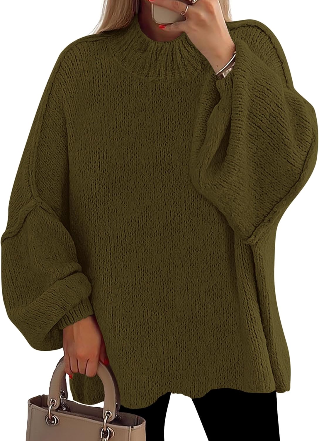 PRETTYGARDEN Women's Oversized Chunky Knit Mock Neck Sweater