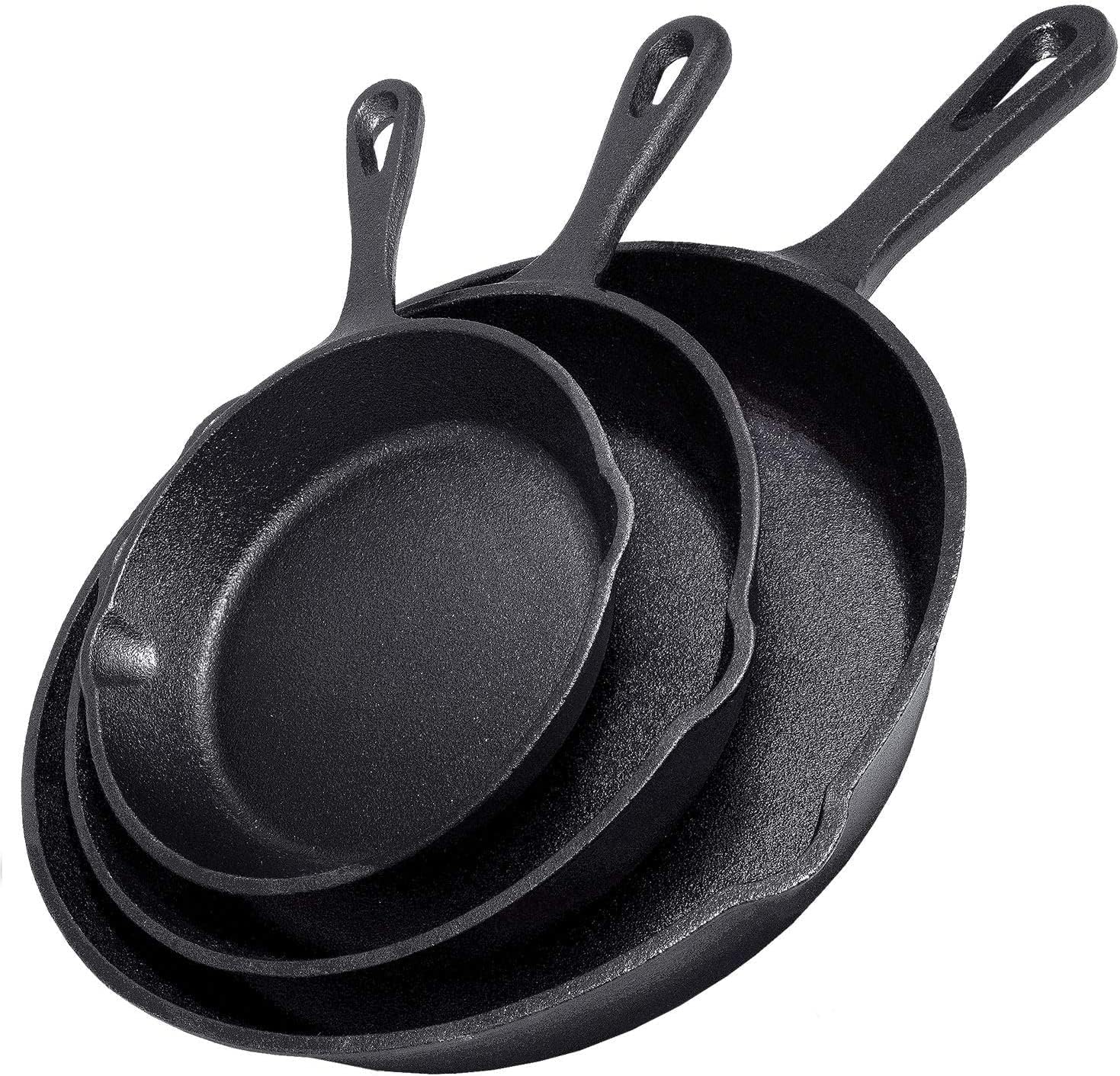 Cast Iron Skillet 3-Piece Set by Simple Chef - Durable Cookware