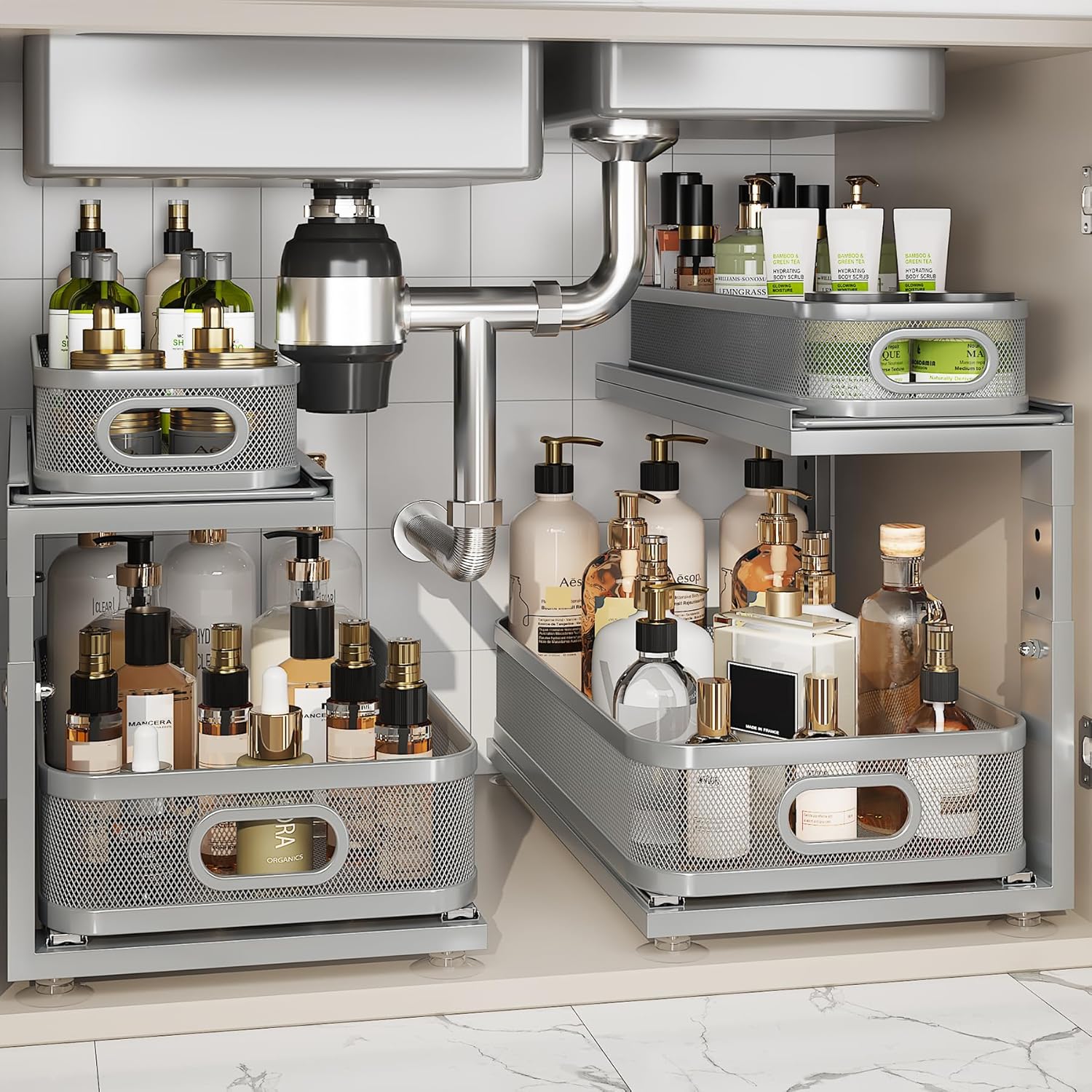 18.5IN-Depth Under Sink Organizer with Adjustable Drawers