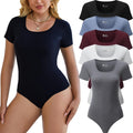 5 Pack Short Sleeve Bodysuits for Women Square Neck - Soft Stretchy