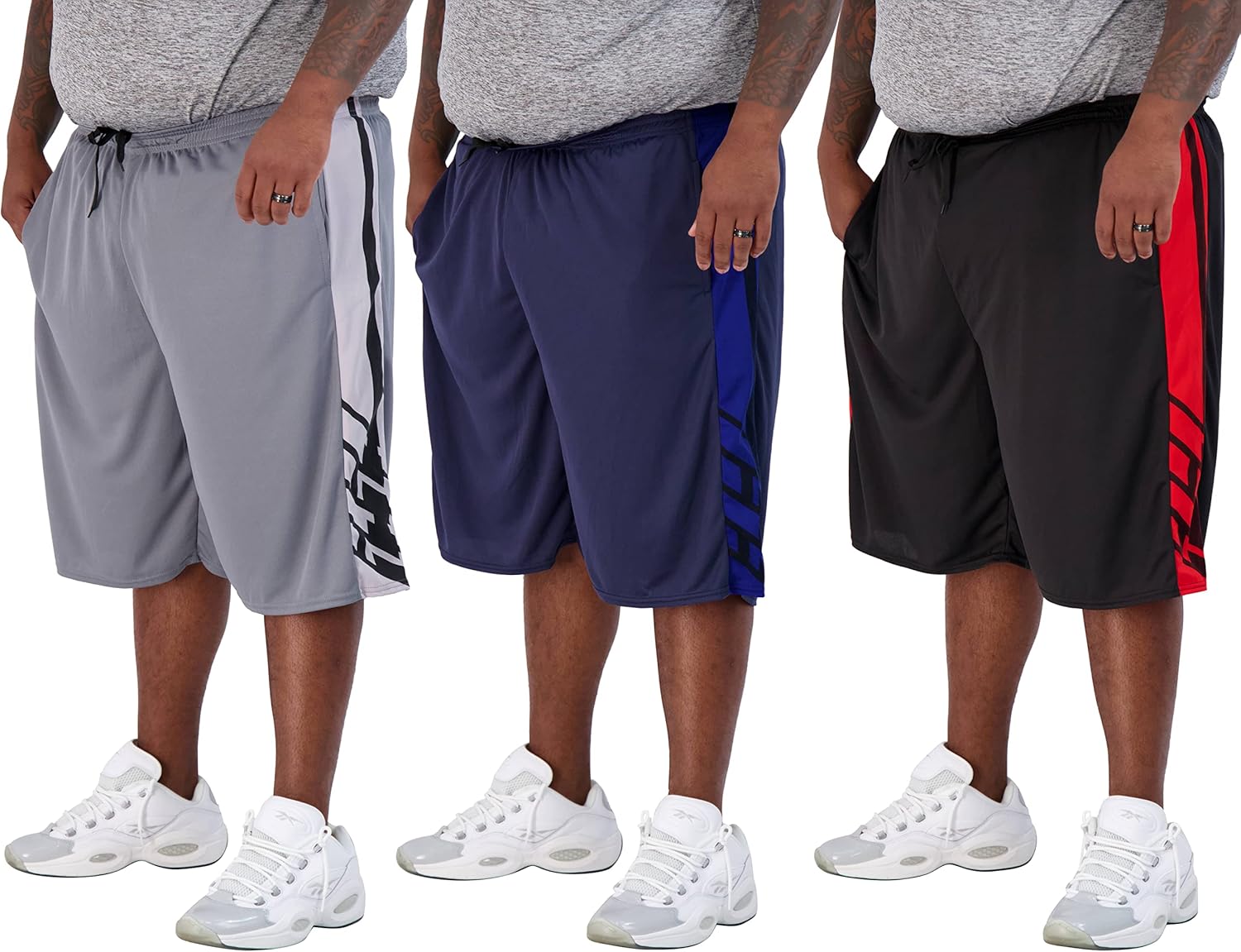 Real Essentials Men's Big & Tall 3-Pack Athletic Performance Shorts