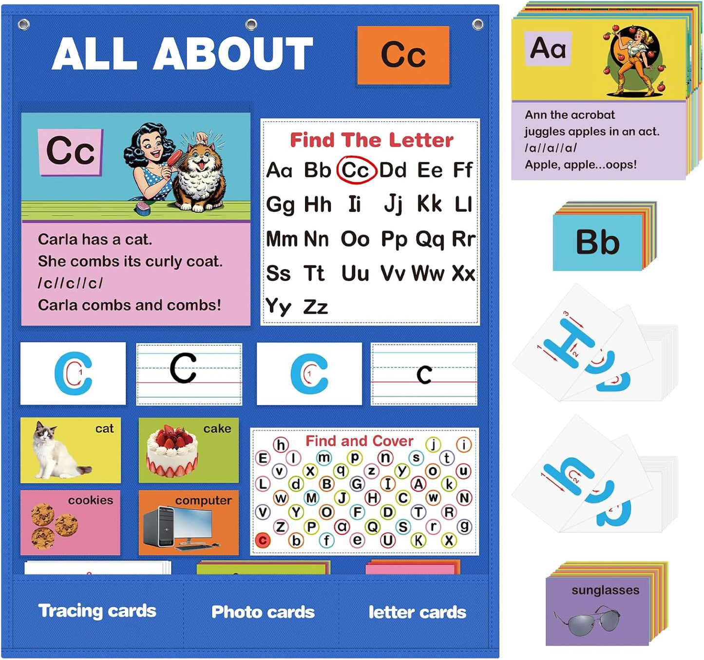 Alphabet Learning Pocket Chart for Toddlers 1-3, XL35x27in