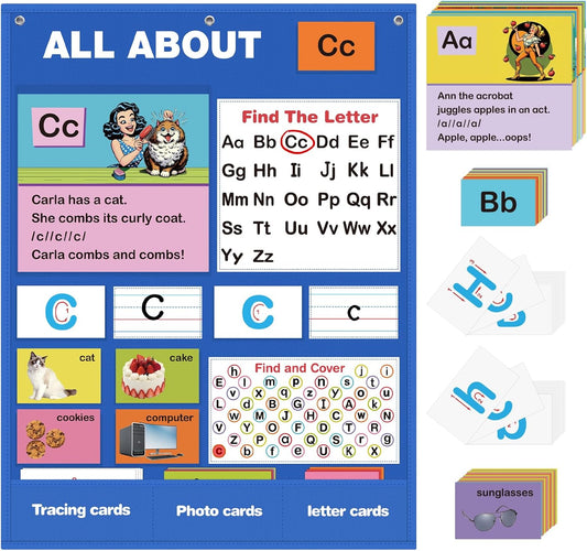 Alphabet Learning Pocket Chart for Toddlers 1-3, XL35x27in