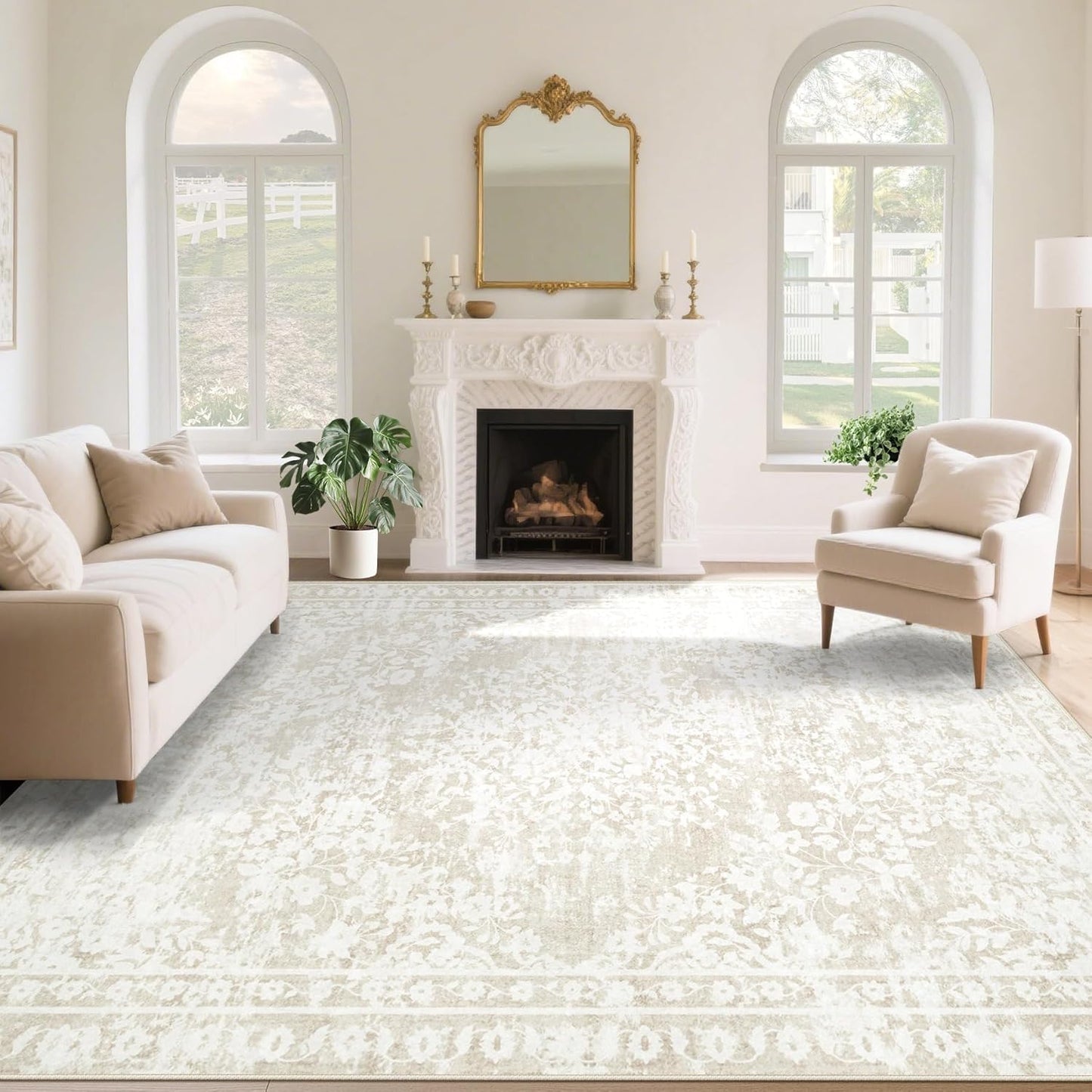 Vintage Living Room Area Rug - Soft Non-Slip 8x10 Boho Design