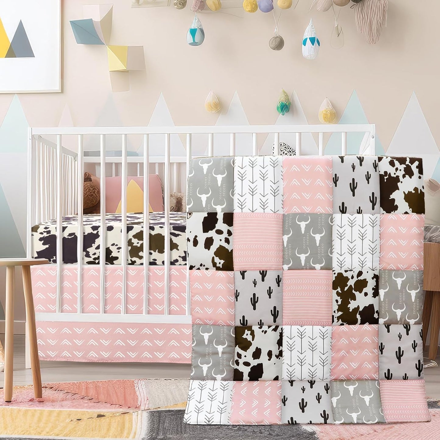 3 Piece Patchwork Western Crib Bedding Set for Baby Nursery