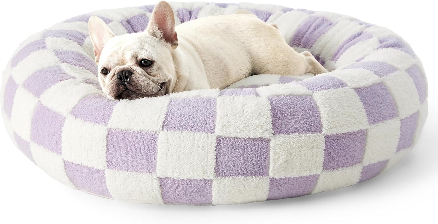 Lesure Donut Medium Dog Bed for Cats and Dogs - 30 Inch Purple
