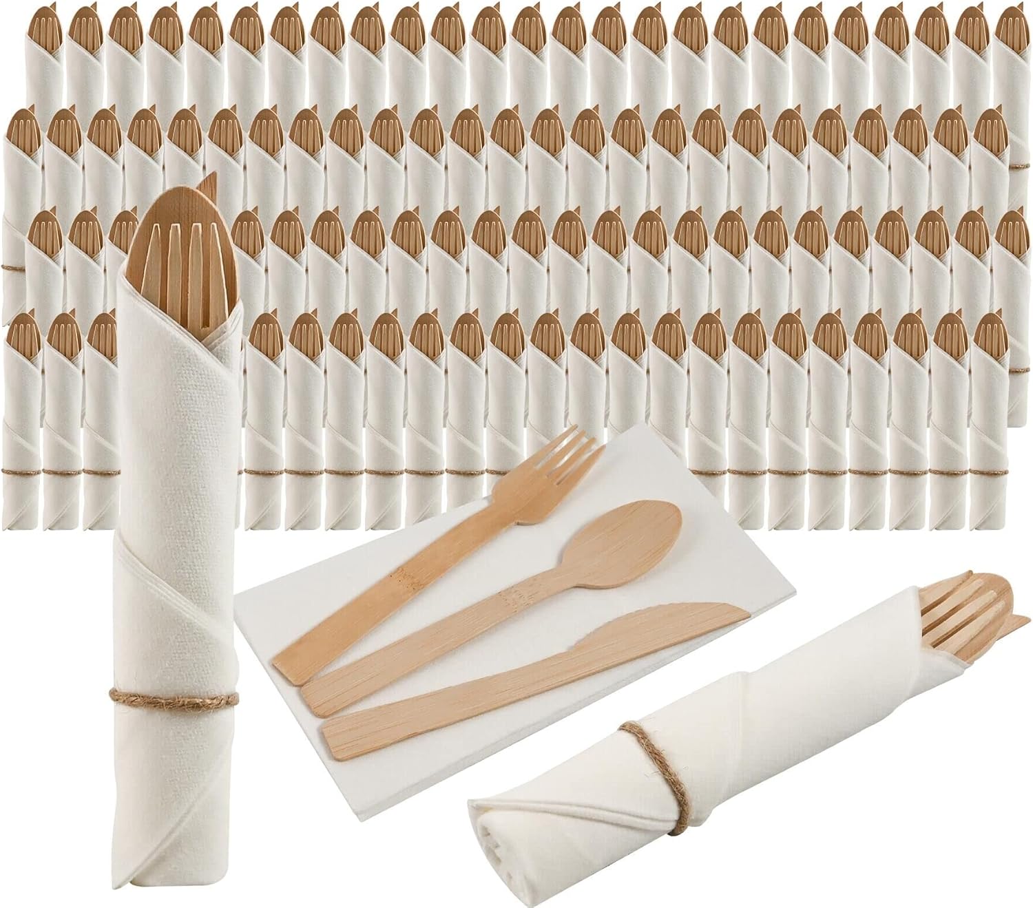 Pre Rolled Napkin and Bamboo Cutlery Set for Eco-Friendly Events
