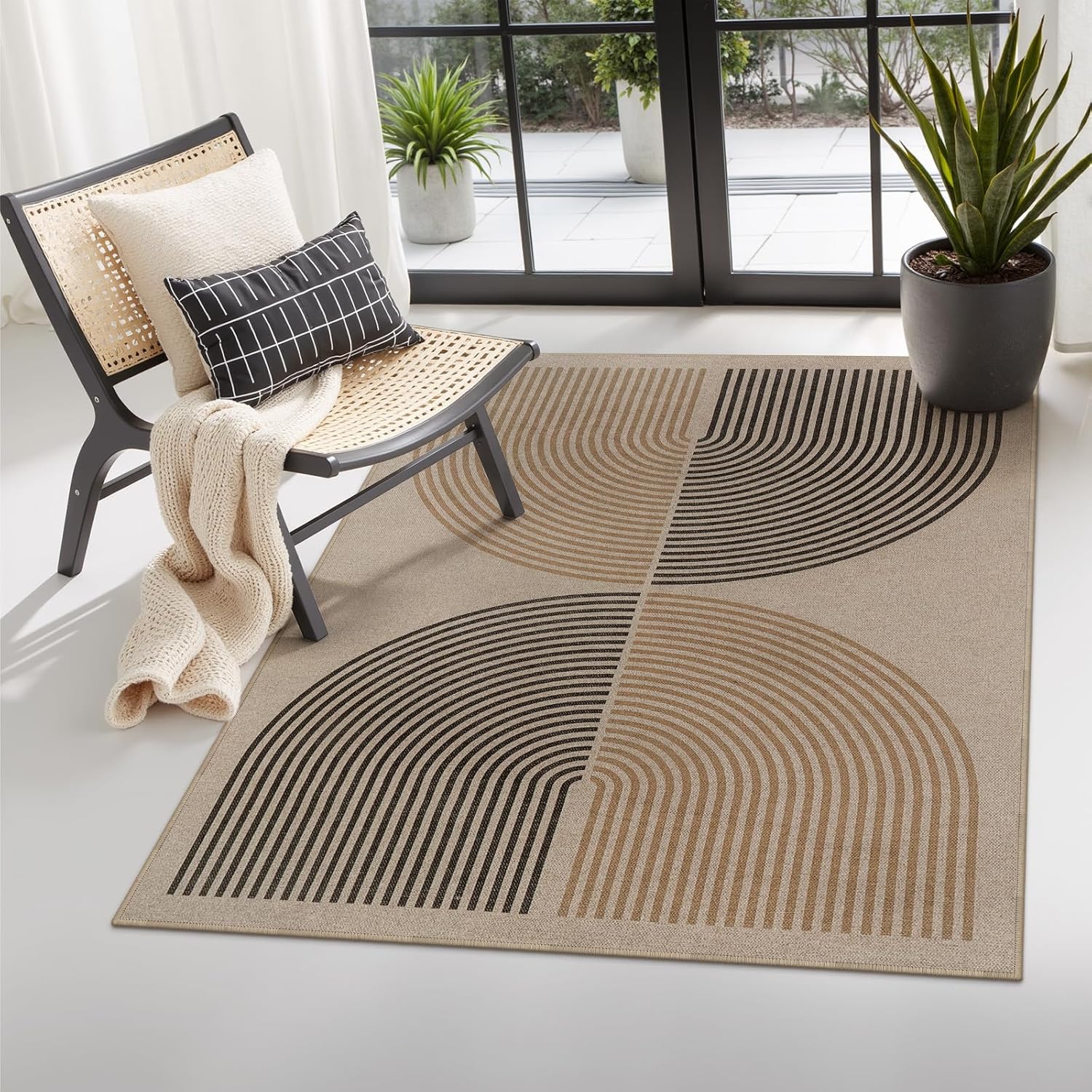 Modern Rainbow Easy Jute 3x5 Patio Rug for Indoor Decor
