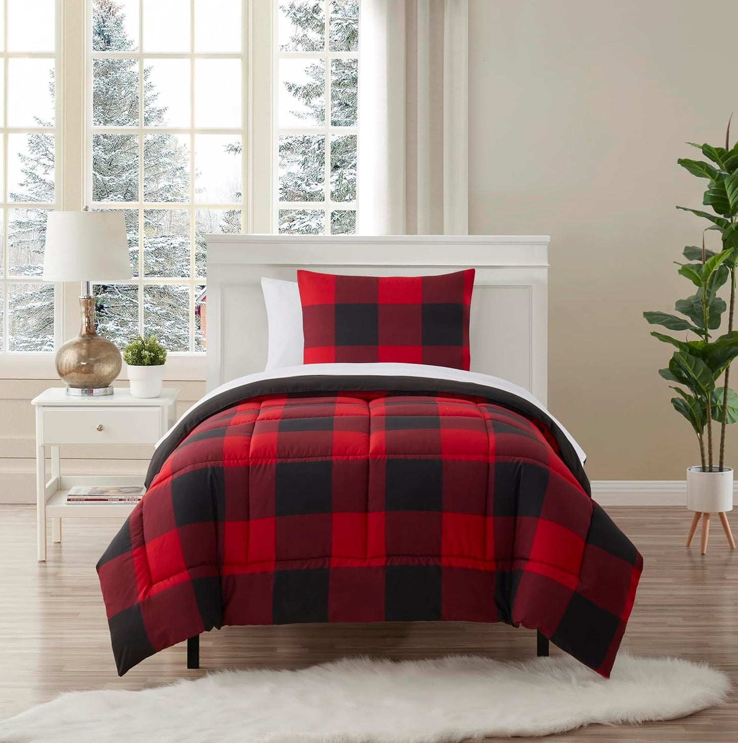 5 Piece Comforter Set Bed in a Bag Buffalo Check for All Seasons